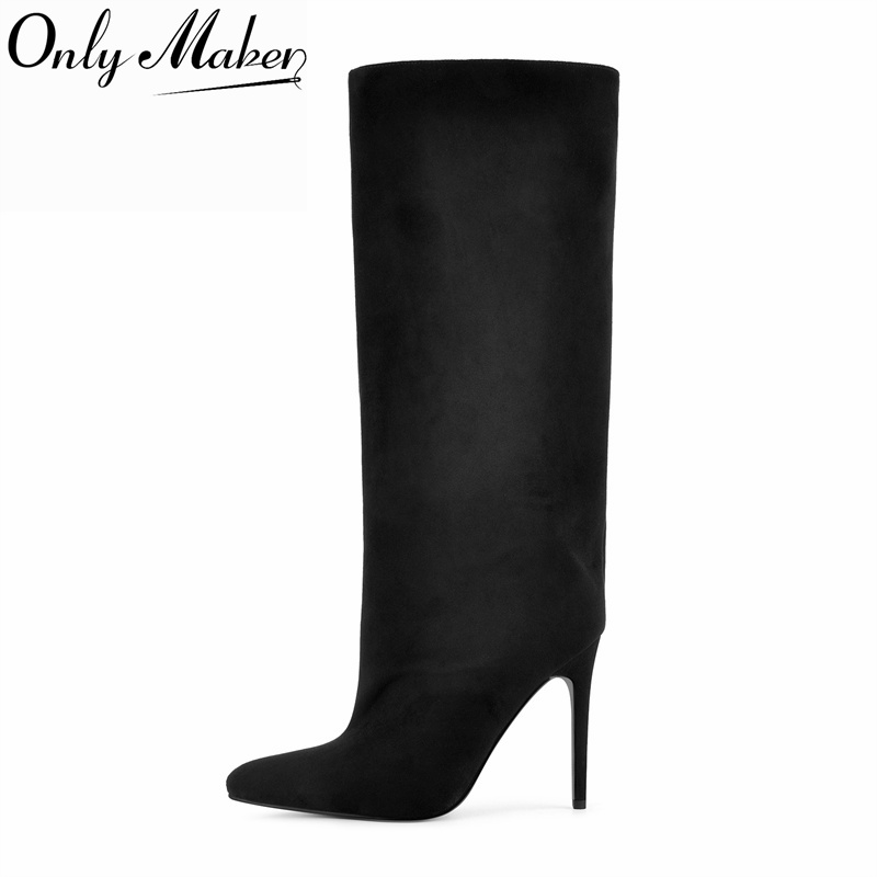 Women'S Shoes Wide Width - Onlymaker Black Faux Suede Knee High