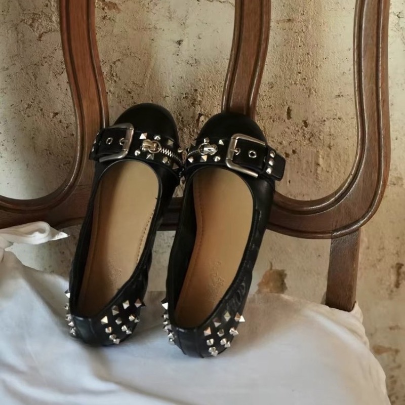 Women Shoes Loafers - Bolt Round-head Single Shoe Women's Leather